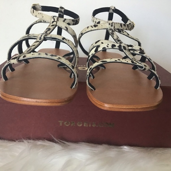 Torgeis New York Syrene Leather Pony Print Flat Sandals Size 10 NWB - Picture 6 of 8